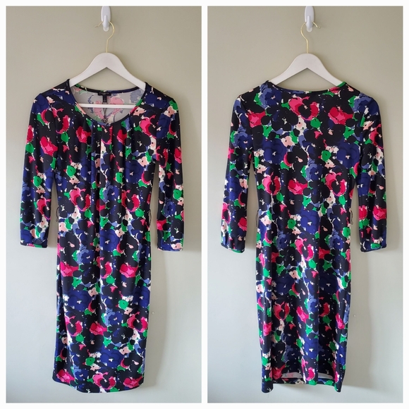 NWT Talbots XSP Whimsigoth Retro Floral Artsy 3/4 Sleeve Jersey Knit Shift Dress - Picture 4 of 11
